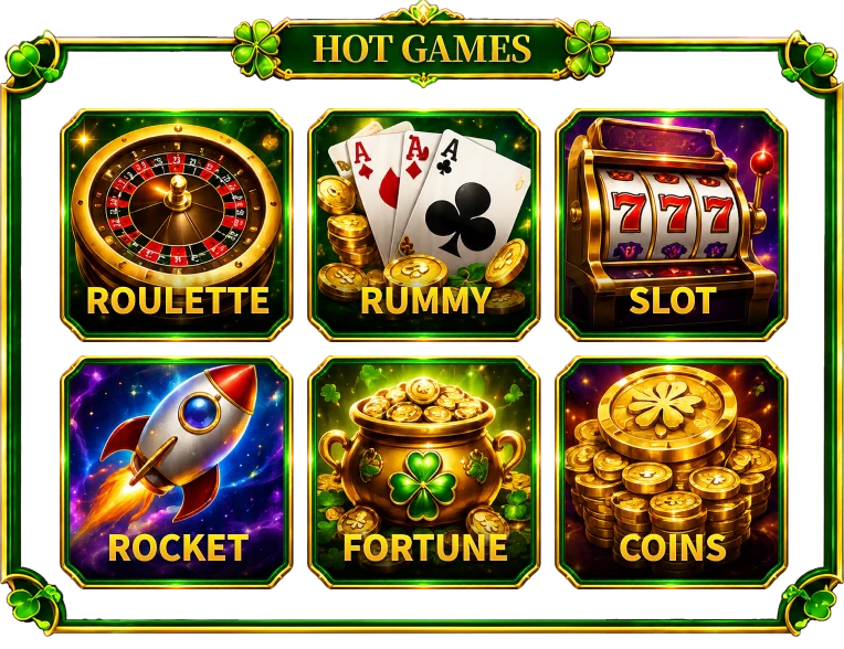 Hot games including roulette, rummy, slot, rocket, fortune, and coins